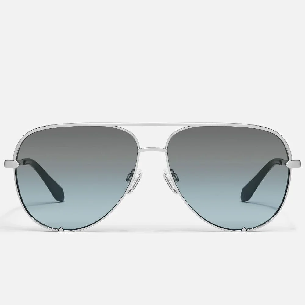 New Quay Unisex High Key Silver/Grey Light Turquoise Oversize Aviator Sunglasses